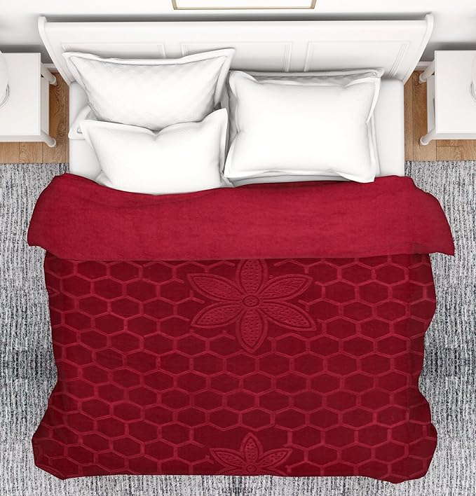 HANUMANT Mink Floral Embossed Super Soft Heavy Maroon Double Bed Velvet for Winter Blanket Quilt Rajai HANUMANT Mink Floral Embossed Super Soft Heavy Maroon Double Bed Velvet for Winter Blanket Quilt Rajai