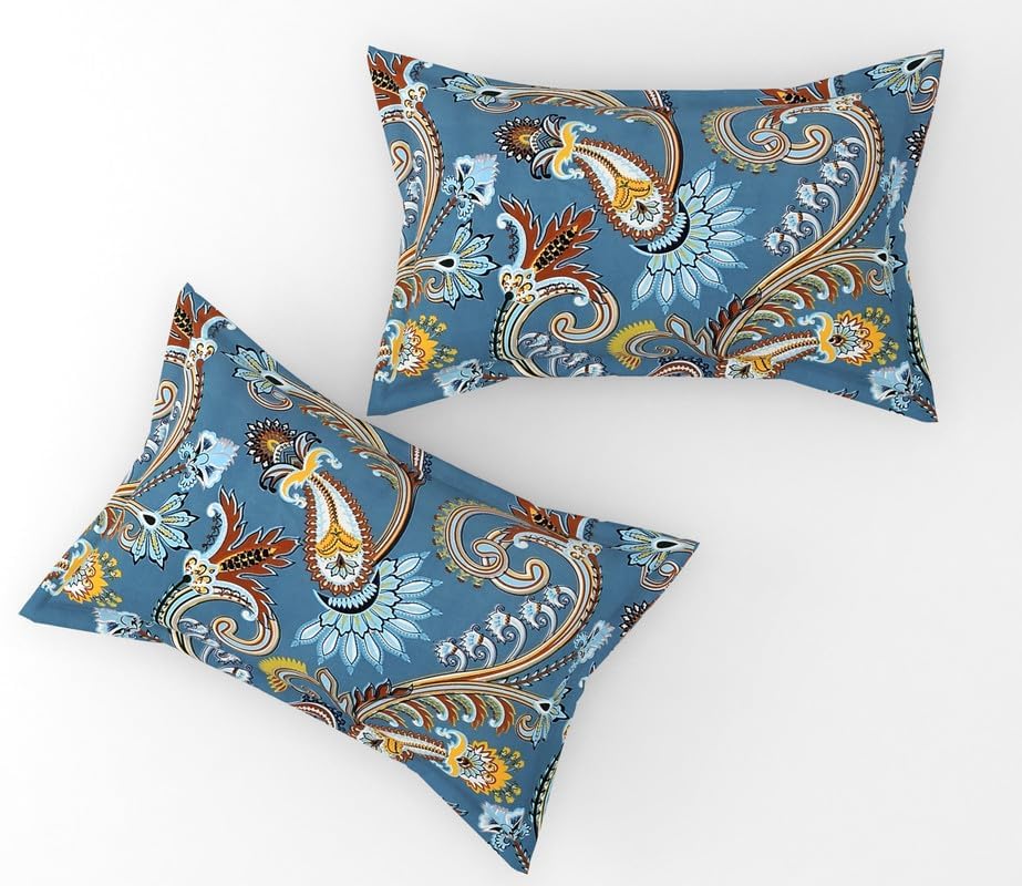 Image of Premium Heavy Cotton Elastic Fitted Bedsheets with 2 King Size Pillow Covers || Double Bed with All Around Elastic 350 TC || 72 x 78 x 10 Inch King Size Fitted || - Blue Jaipuri