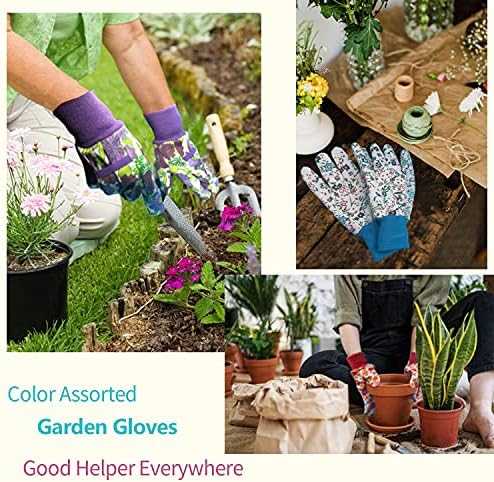 Ladies Gardening Gloves (3Pairs) Women Garden Glove Floral Gardening Gloves Light Duty Work Garden Gloves Bulk Pack