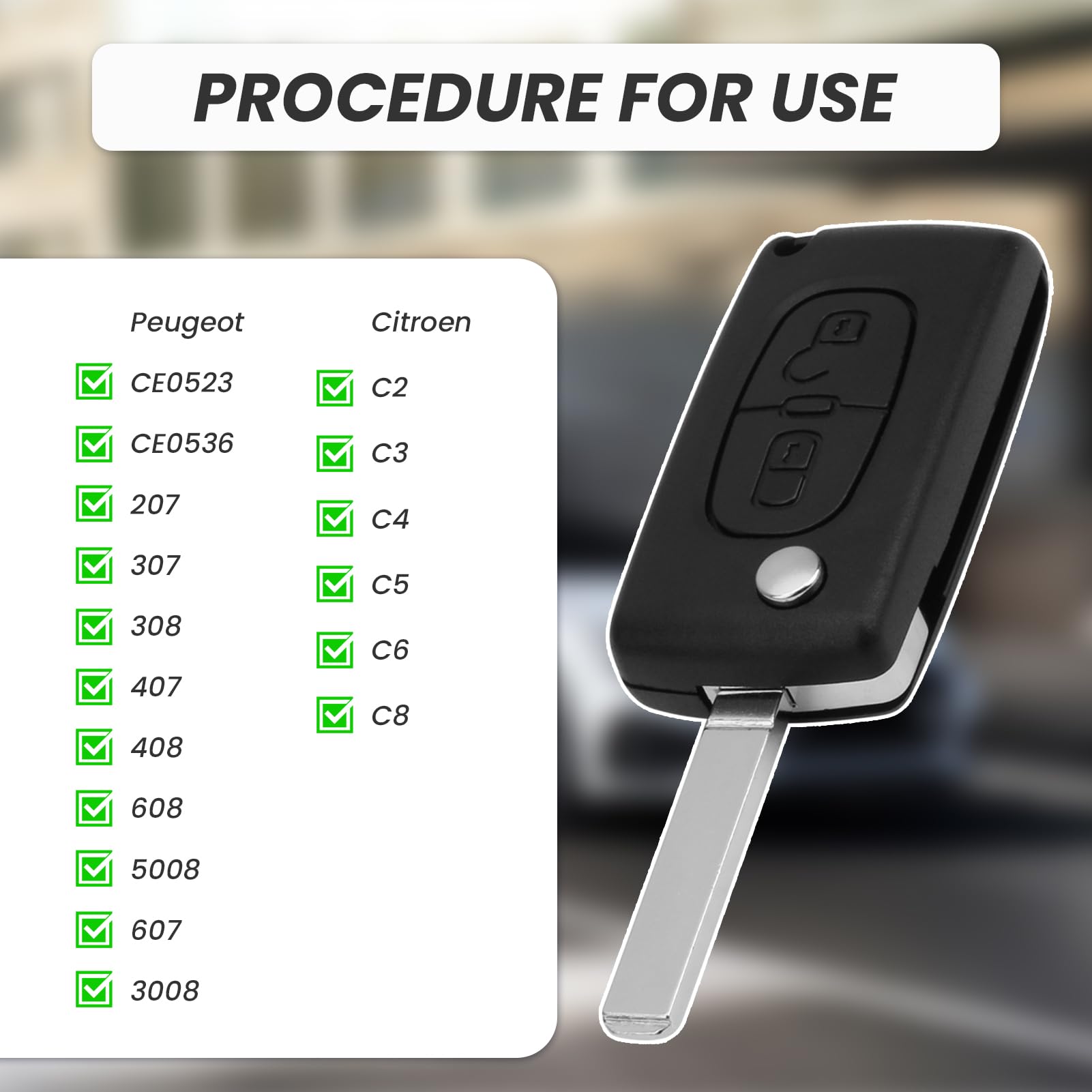 Guscio Chiave Telecomando Auto Per Peugeot 107 207 307 308 407 408 807 3008 5008 Expert Partner E Citroen C2 C3 C4 C5 C6 C8 Berlingo Jumpy (CE0523 Con - Foto 4