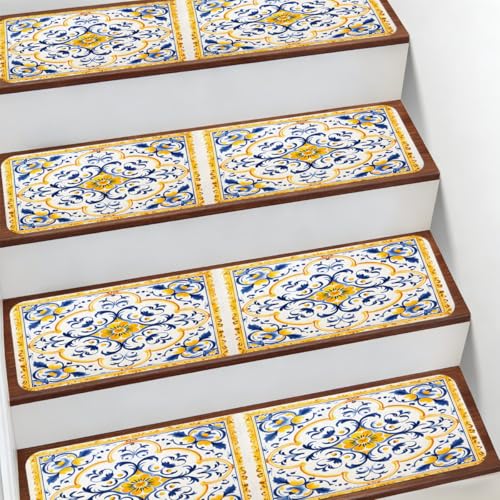 Mexpekil 10 peldaños antideslizantes para escalones, color amarillo y azul