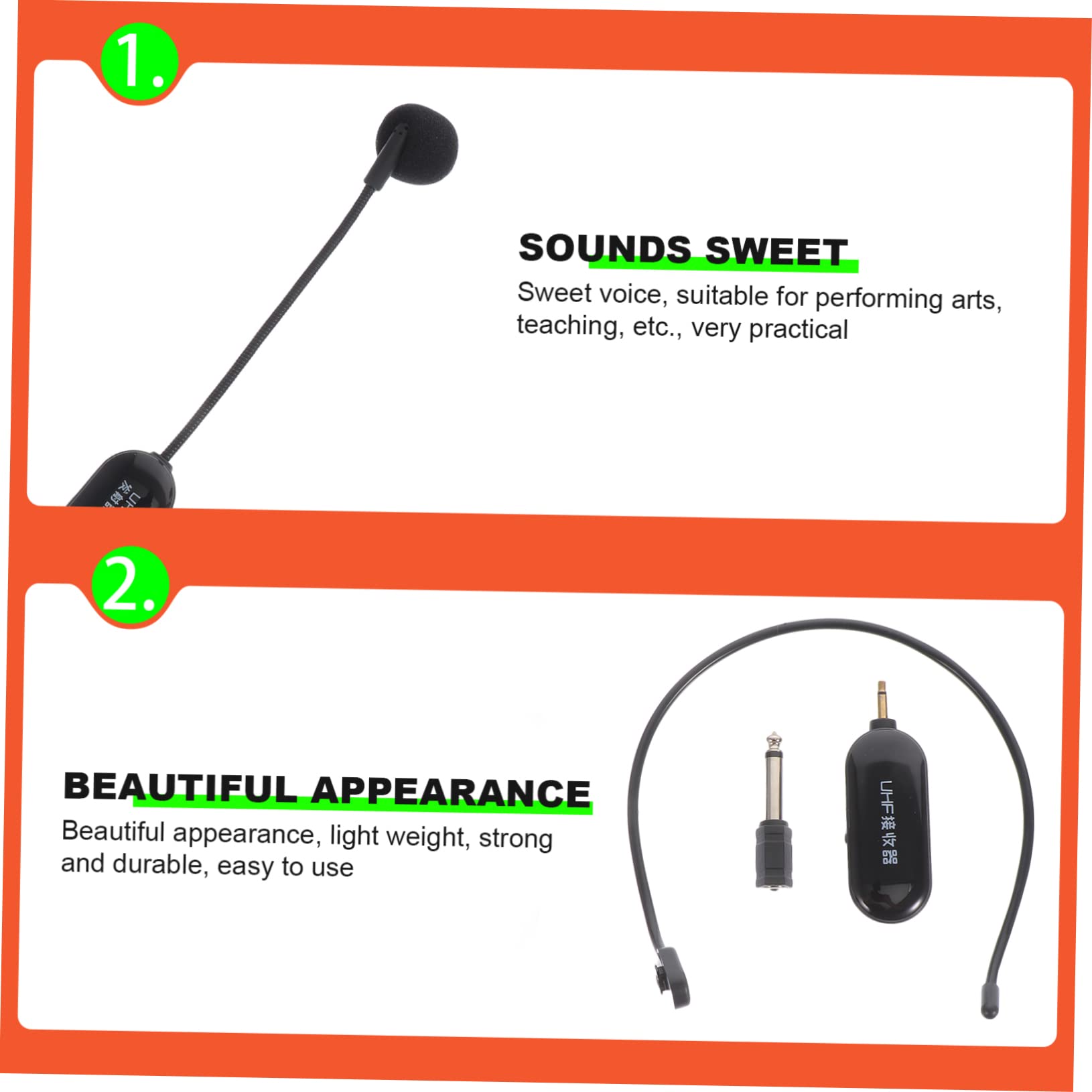 Micrófono Inalámbrico de Diadema UHF Negro, Pequeño y Duradero, Conector Estándar de 3,5 Mm, Compatible Amplificadores, Adecuado para Profesores y Guías Turísticos