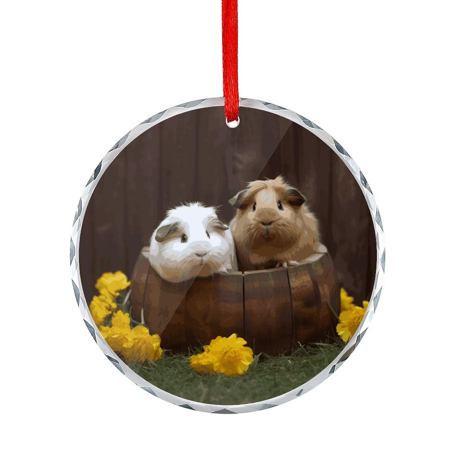 Btcowzrv Style Guinea Pigs Round Ornament Hanging Pendant Decor