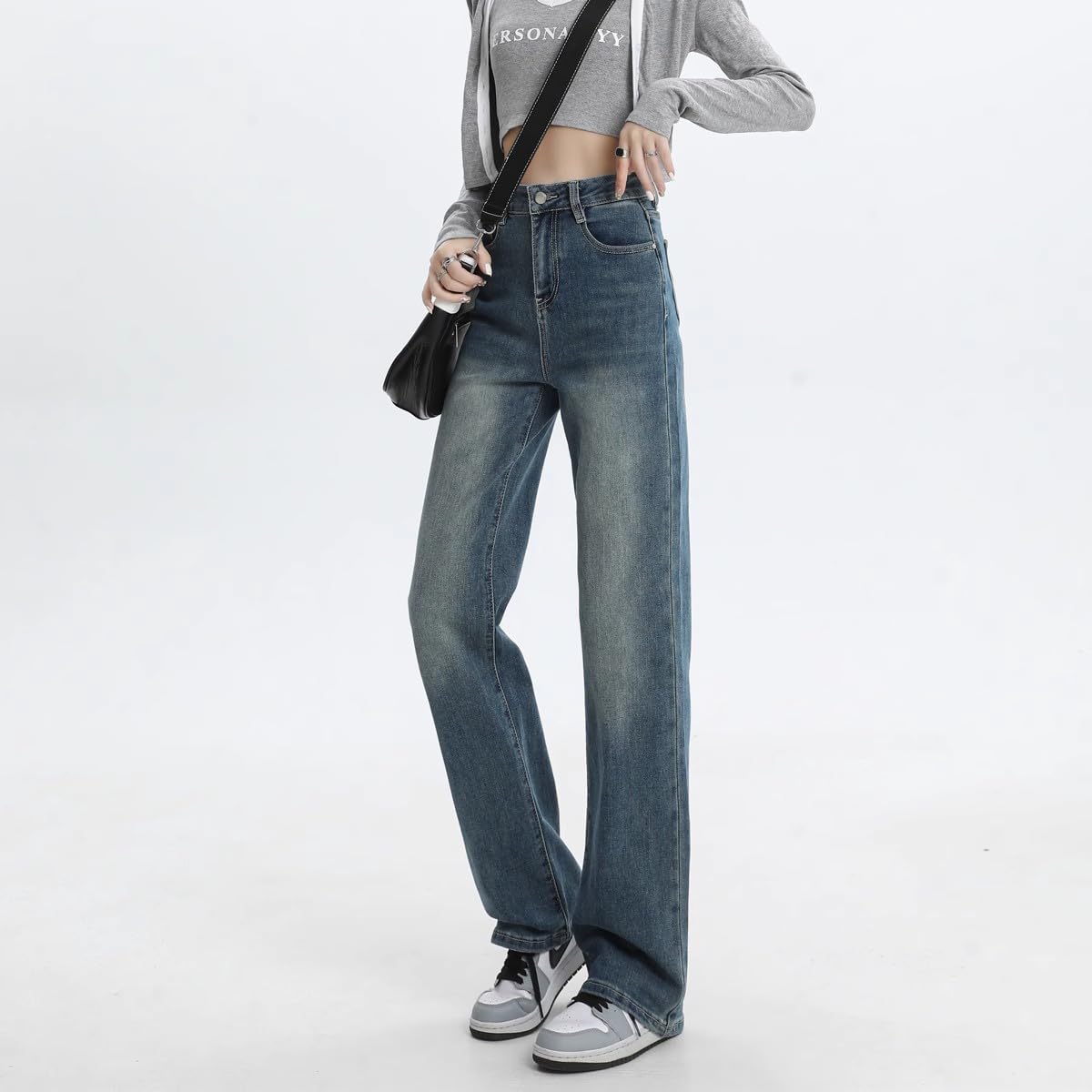 Jeans para Mujer Tiro Alto Rectos Pierna Ancha Vaqueros Pantalones