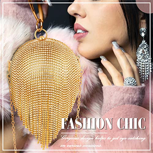 Women Crystal Tassel Clutch Purse Rhinestone Evening Hand Bags With Long Chain For Wedding Engagement Party（Yellow） #TOP1
