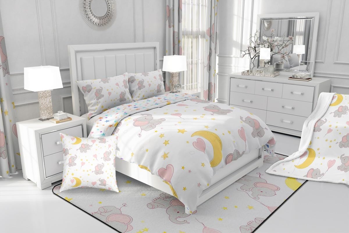 Feelyou Cartoon Elephant Fleece Throw Blanket Cute Wild Animal Sherpa Blanket Kids Boys Girls Moon Star Print Plush Blanket Love Heart Balloon Fuzzy Blanket for Sofa Bed Couch,Twin 60x80 Inches