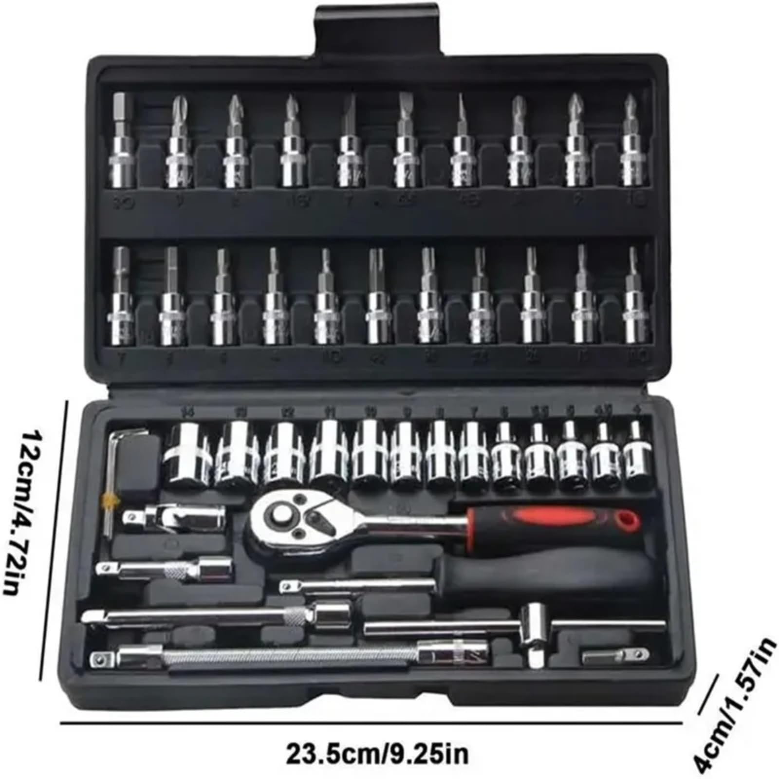 Juego de herramientas de taller Kit Herramientas Reparación Automóviles Juego Enchufes 1/4 Pulgadas Herramienta Reparación Llave Dinamométrica Trinquete Conjunto Reparación Automática 46 Uds.