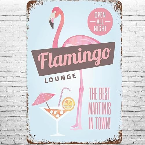 Sitrmgh A11 Metal Sign Vintage Pink Flamingo Lounge, Retro Wall Decor Beach Lemon Cocktail Open All Night Tin Signs Poster For Home Living Room Bedroom Garden Garage Office Cafe Bar Pub 8X12 Inch