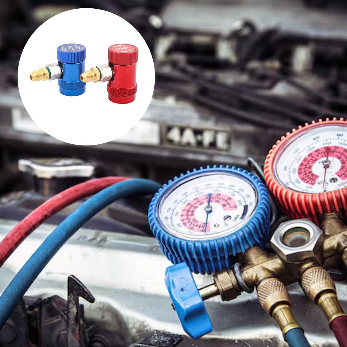 Ausi Kit d'adaptateur professionnel pour réfrigérant R1234YF – Adaptateur de port de service CA + connecteurs à connexion rapide