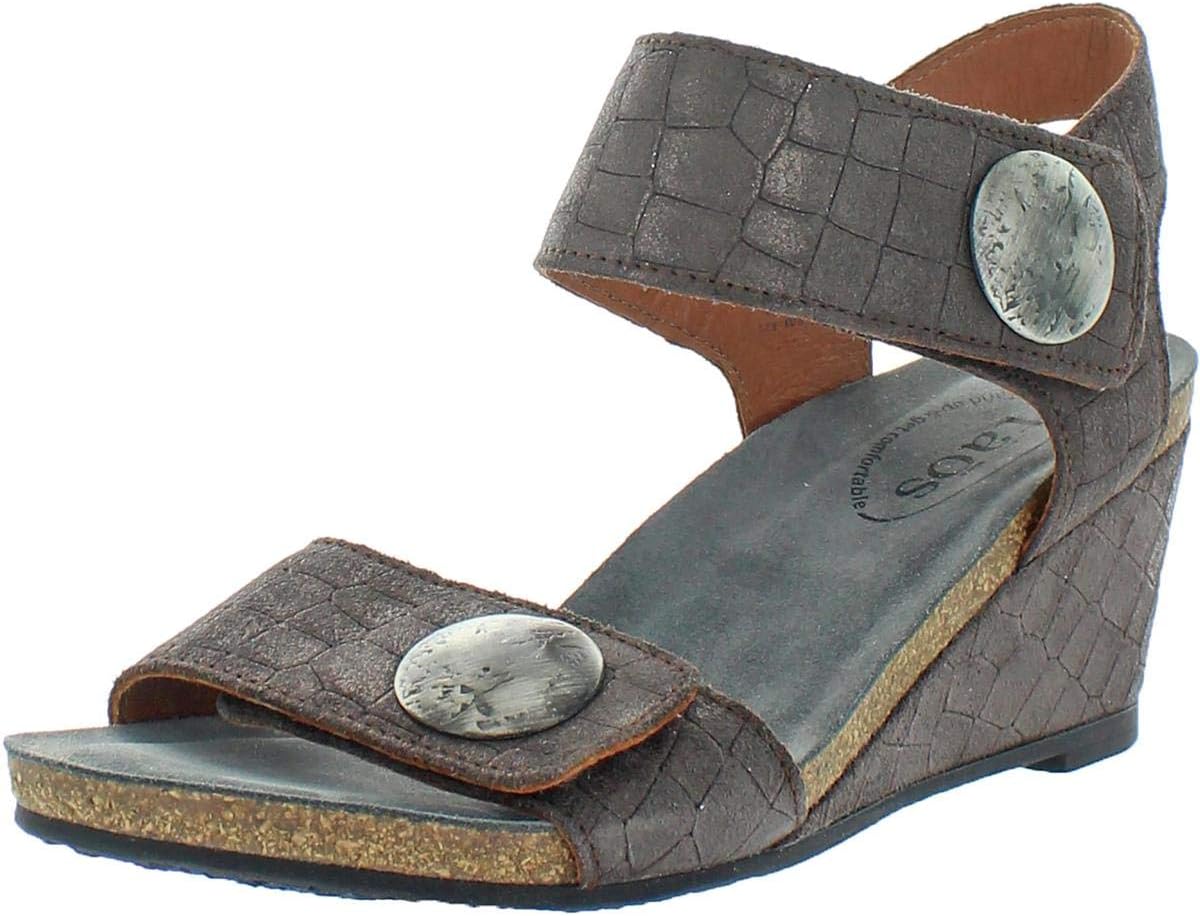 New Taos Women's Carousel 2 Wedge Sandal Charcoal Croc Emboss 38