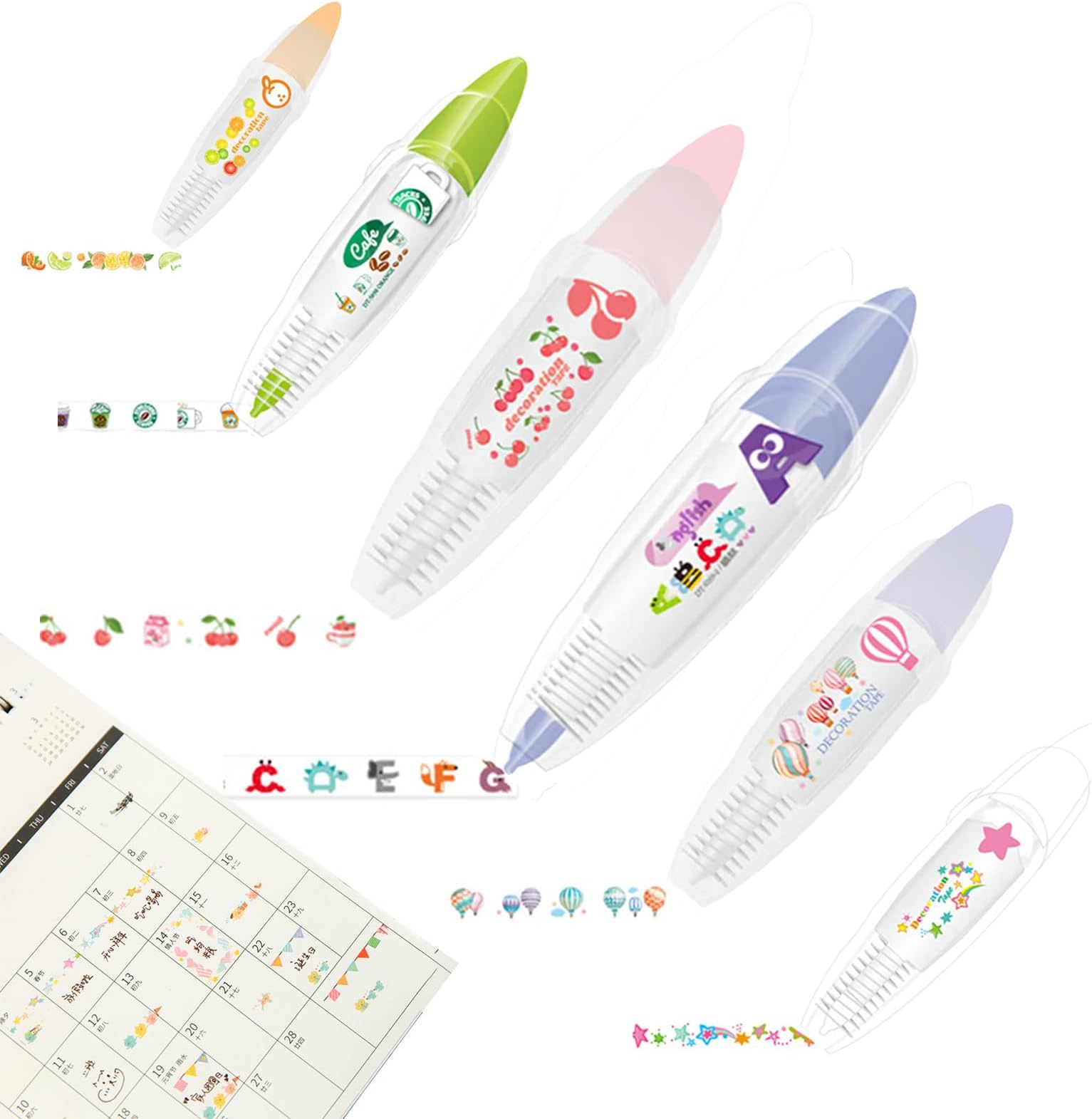 6/12pcs DIY Cute Animals Press Type Decorative Pen, Creative Cartoon Pattern Lace Correction Tape for Diary Scrapbooking Class Rewards (6pcs A)
