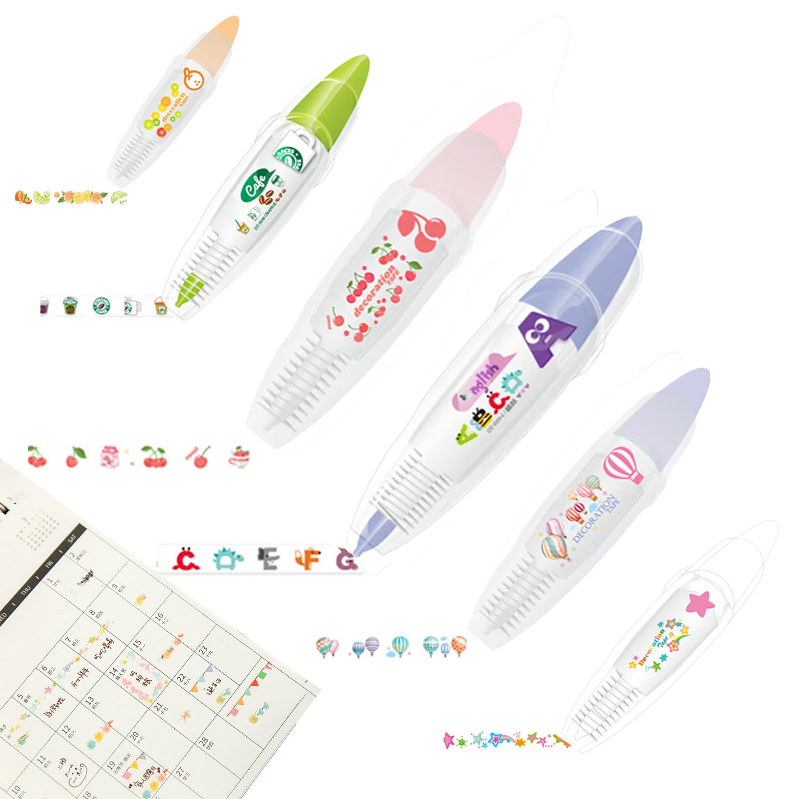 6/12pcs DIY Cute Animals Press Type Decorative Pen, Creative Cartoon Pattern Lace Correction Tape for Diary Scrapbooking Class Rewards (6pcs A)