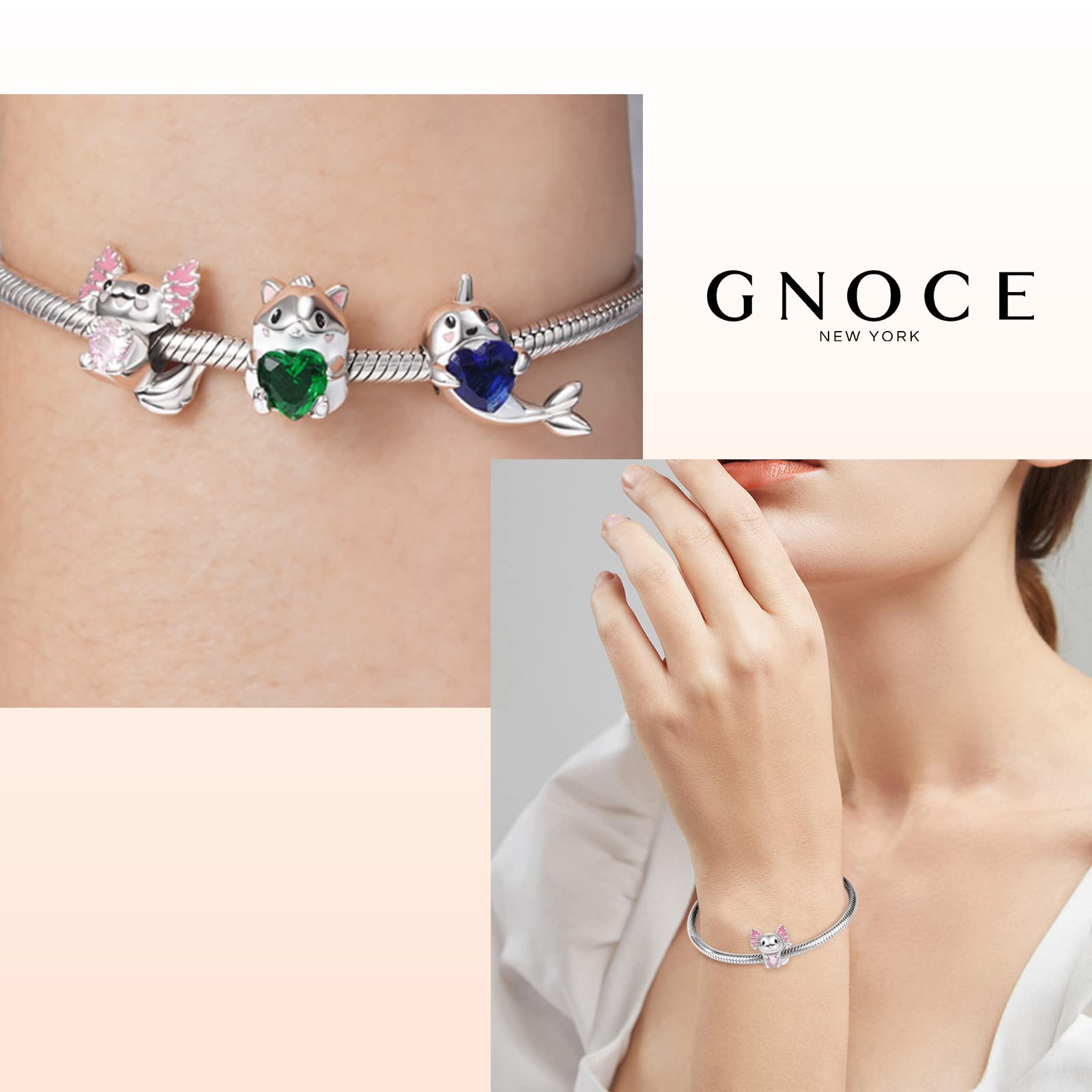 GNOCE Ciondolo a forma di cuore Axolotl messicano, in argento Sterling, adatto per braccialetto/collana per donne, ragazze, mogli, figlie
