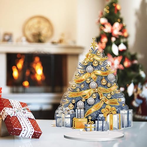 Miniatura 6 de Orgone Pintura de diamantes para árbol de Navidad, kit de adornos de escritorio para adultos, arte con diamantes pintura acrílica por números,