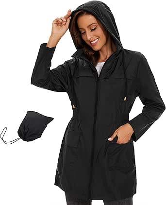 MASRIN Waterproof Rain Jacket Women Plus Size - Lightweight Long