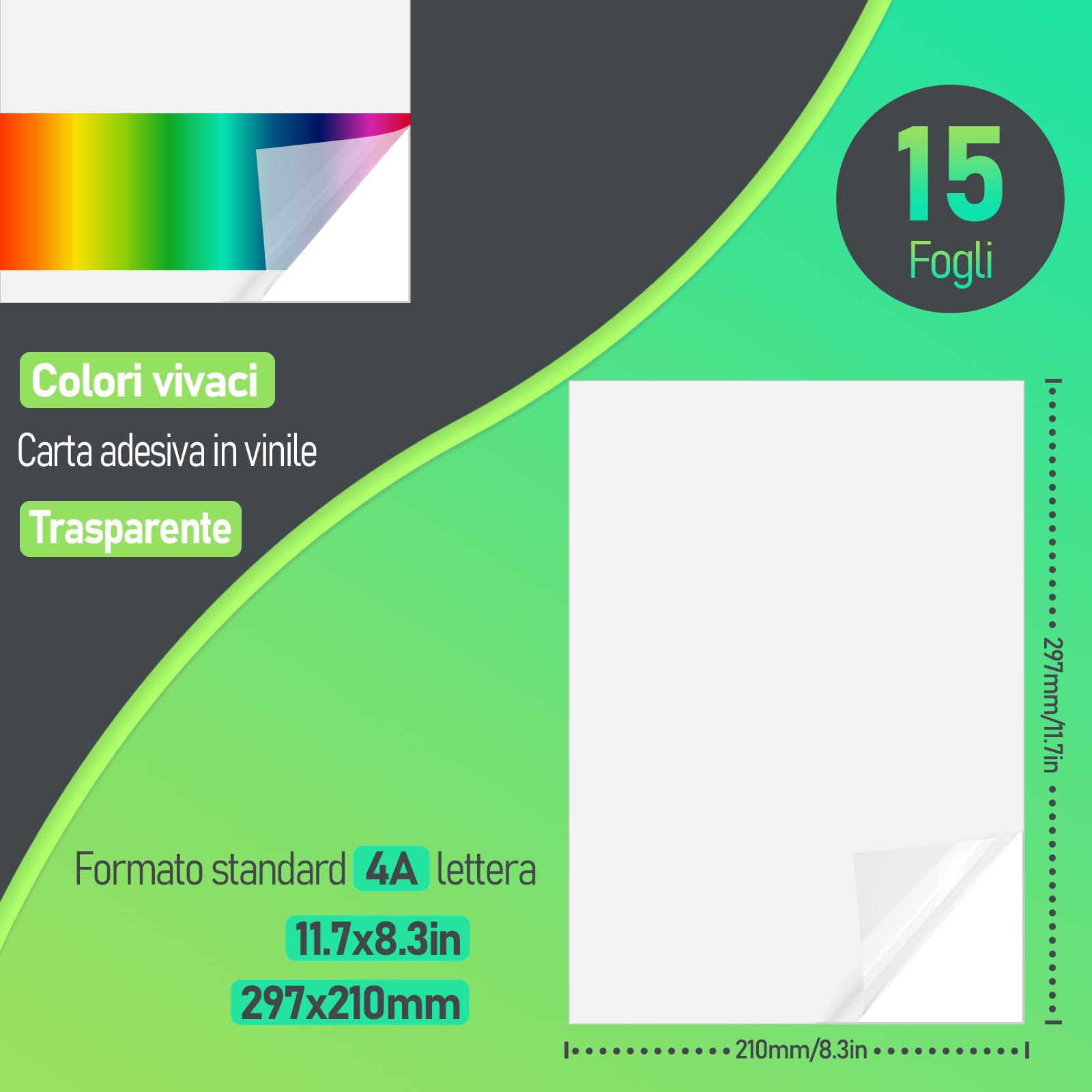 Carta adesiva vinile trasparente A4 297x210mm per stampante a getto d'inchiostro