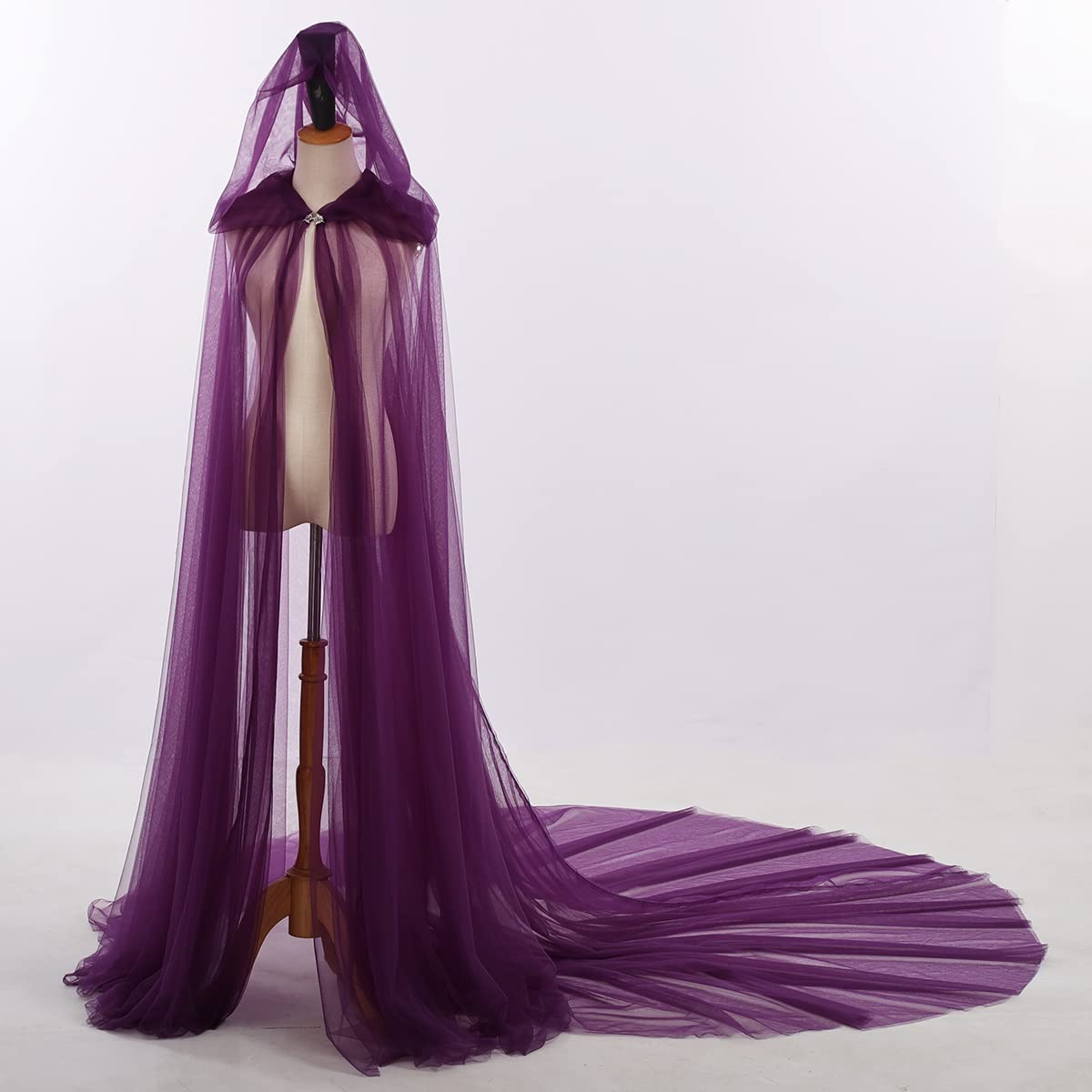 GRACEART Damen Tüll Umhang Hochzeit Mantel mit Kapuze Lange Jacke Braut Wraps Cape