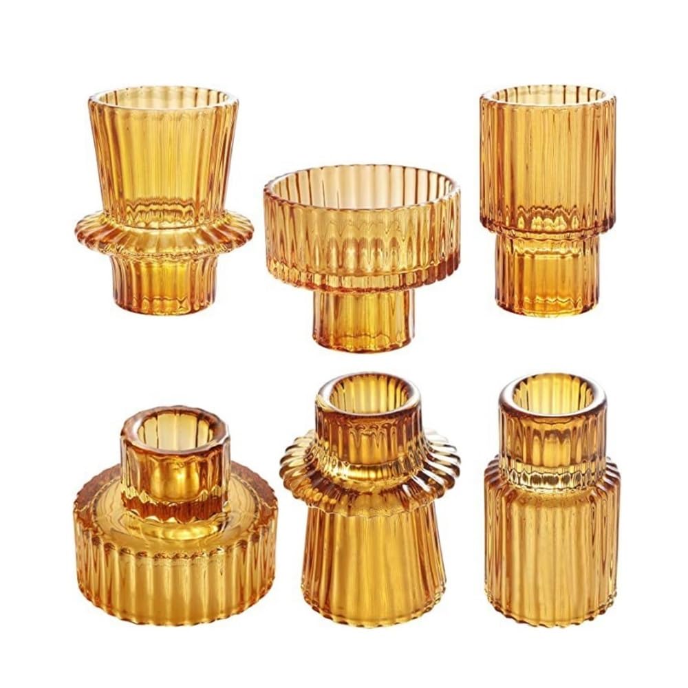 Candle Holder Set of 6 Elegant Clear Crystal & Stained Glass Candle Holder for Aroma Candles(Gold)
