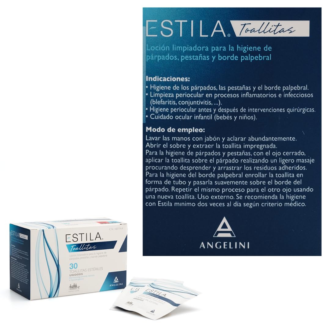 Estila Toallitas oftálmicas - Loción limpiadora para la higiene de párpados, pestañas y borde palpebral - Toallitas desmaquillantes con Aloe vera y Hamamelis - 30 toallitas estériles unidosis