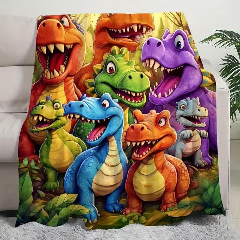 CVOPQBNY Soft Funny Throw Blanket, Cute Smiling Dinosaurs HD Digital Print Flannel, Ultra-soft Funny Throw Blanket, for Kids Home Bedroom & Couch Bed Decor (21 * 39in)