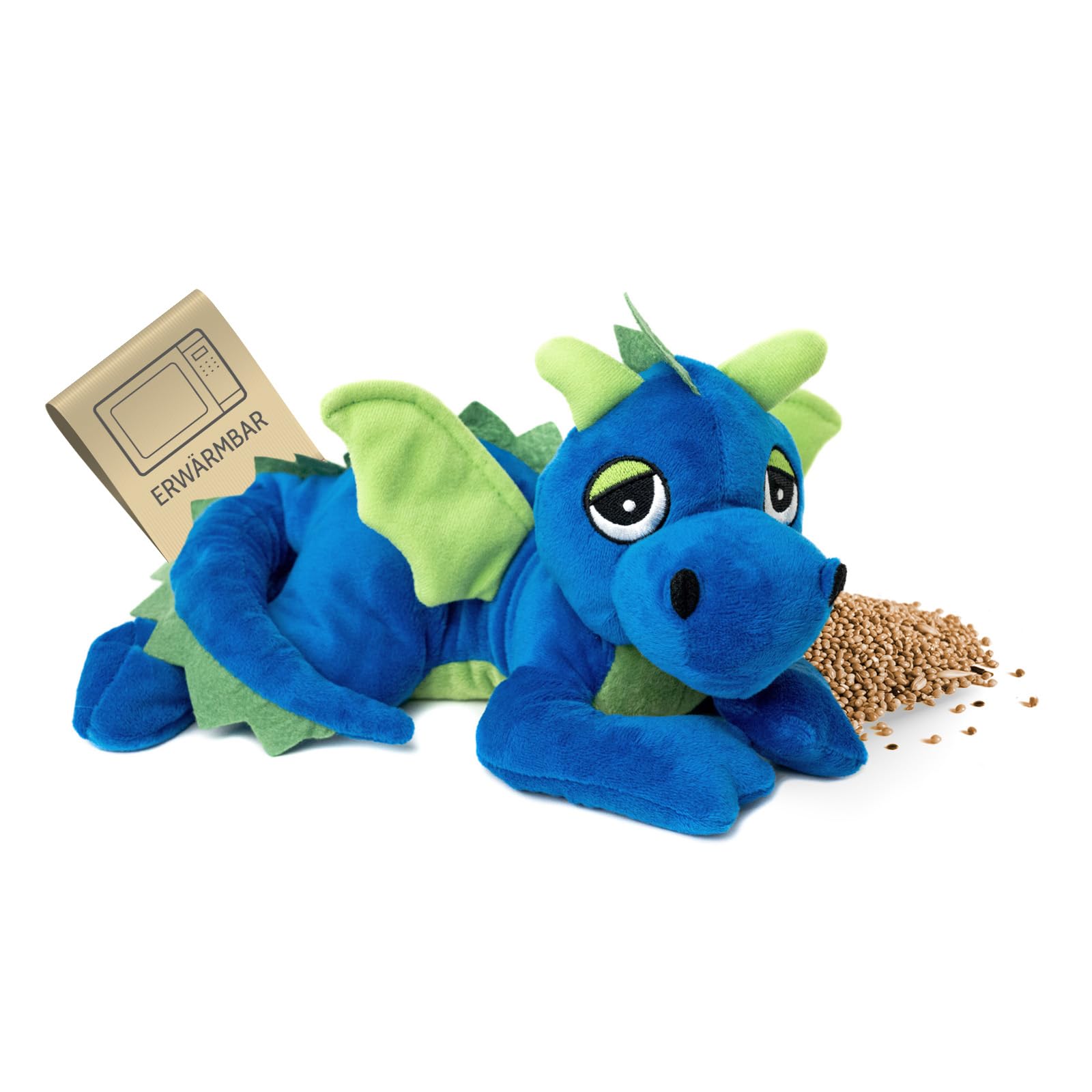 Habibi Plush Classic Coussin chauffant en peluche pour enfants et adultes – Dragon porte-bonheur rembourré de millet, peluche chauffante disponible en plusieurs couleurs (bleu roi)
