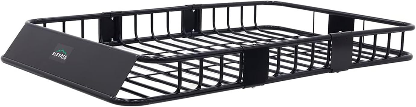 Elevate Outdoor Steel Roof Cargo Basket, XL, 150 lb Capacity, Black - Includes Wind Fairing and Secure Side Bars for Transporting Gear or Luggage