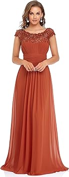 Ever-Pretty Women's Cap Sleeve Ruched Lace Round Neck Chiffon Formal Evening Gowns 09993-US