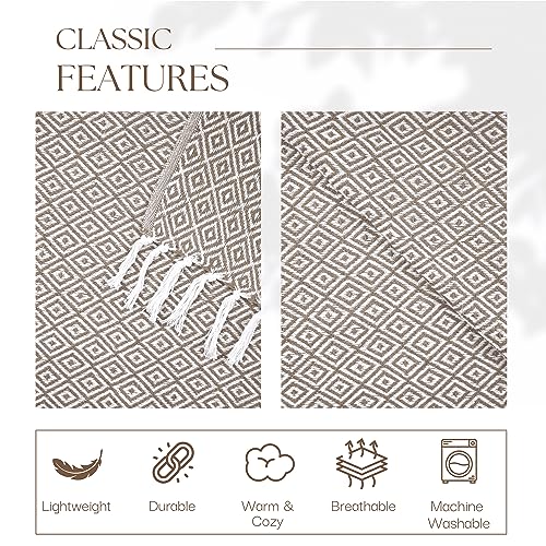 Farmhouse Throw Blanket With White Tassels 50X60 Inches - Soft Mini Diamond Vintage Throws For Sofa Chair Couch Bedroom Home Decor - Brown Blankets #TOP4
