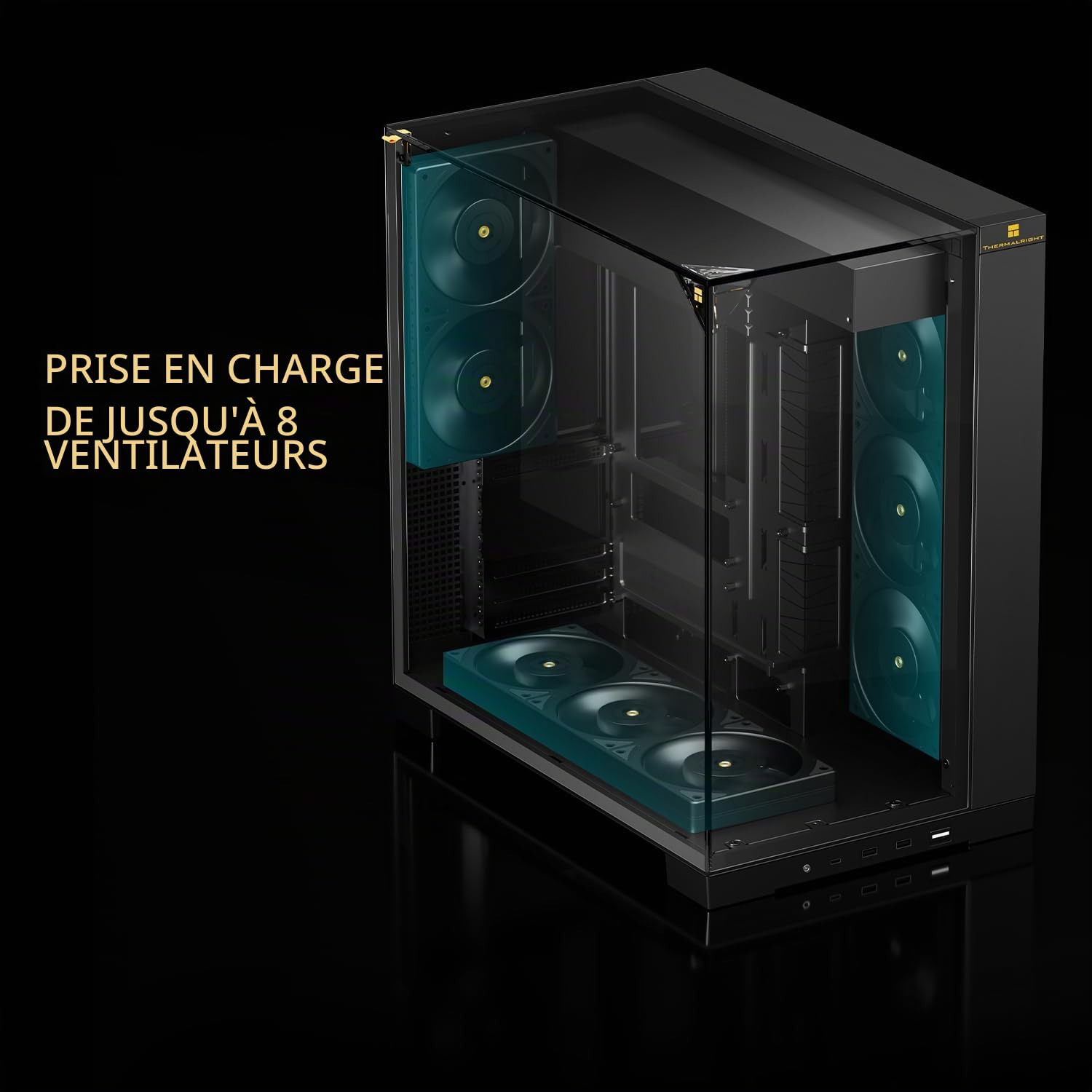 Thermalright A70 Châssis PC - 270° Panorama - Verre Trempé ATX Tour Midi, supporte Carte mère ATX/GPU 420mm, Gestion des câbles cachée - Noir