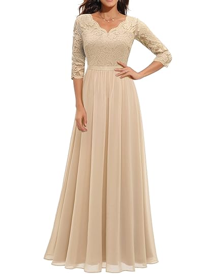 Qingyuan 202 New Euro an and American Amazon dr lace Stitching Long Waist Noble dr dr Champagne (Single) XL