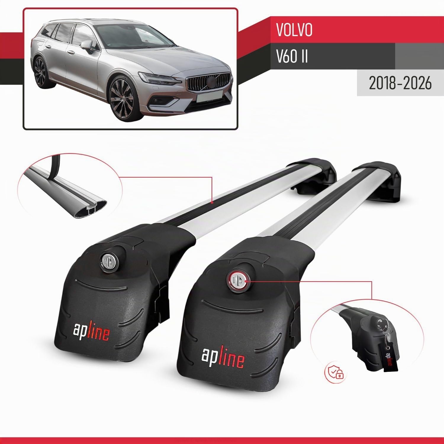 Kompatibel mit Volvo V60 2019-2024 Relingträger ACE-2 Dachträger Gepackträger GRAU