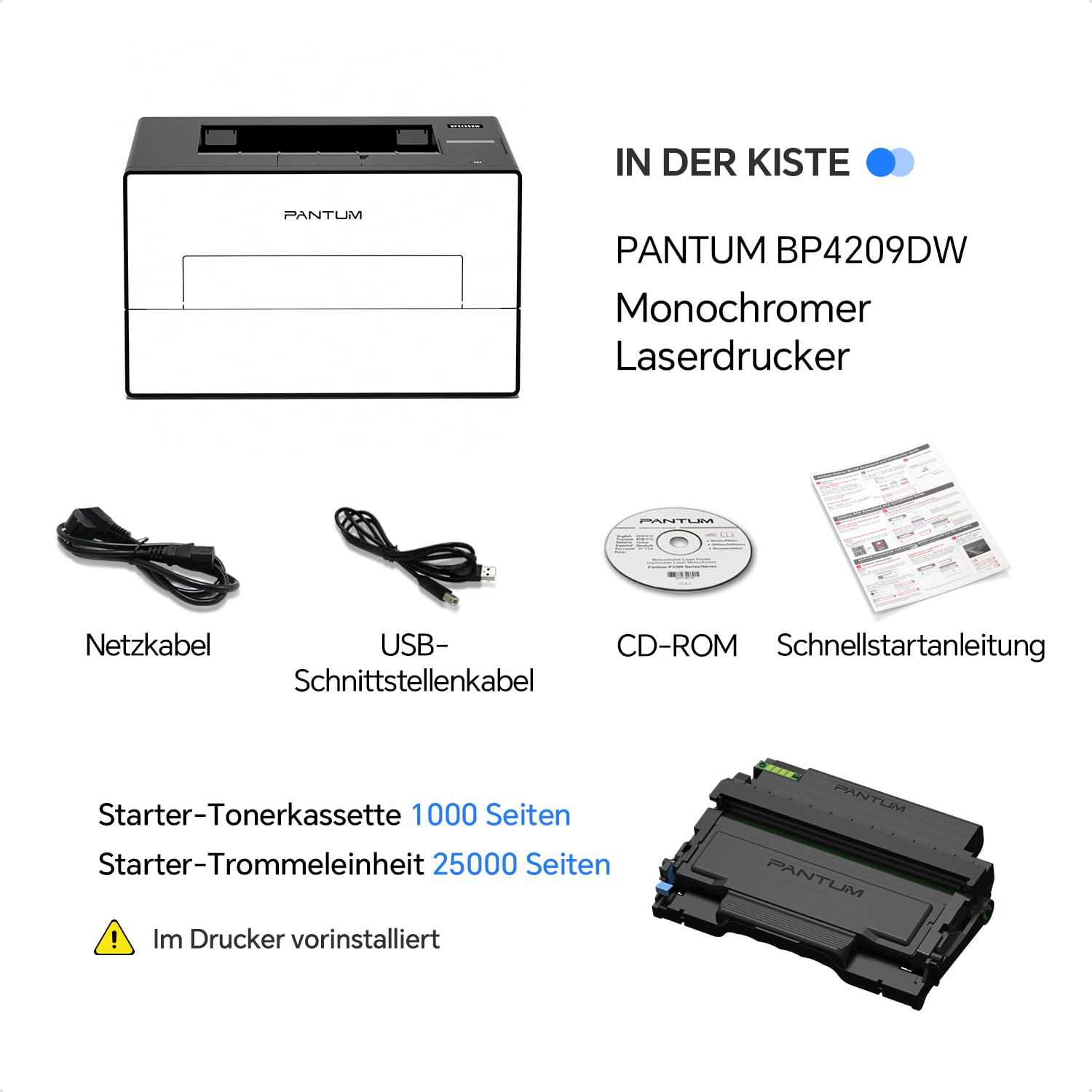 PANTUM BP4209DW Laserdrucker Schwarz Weiss mit Automatischer Duplexdruck, Drucker WLAN/USB/Ethernet, A4, 30 ppm, Inklusive 1000-Seiten-Starter-Tonerkassette