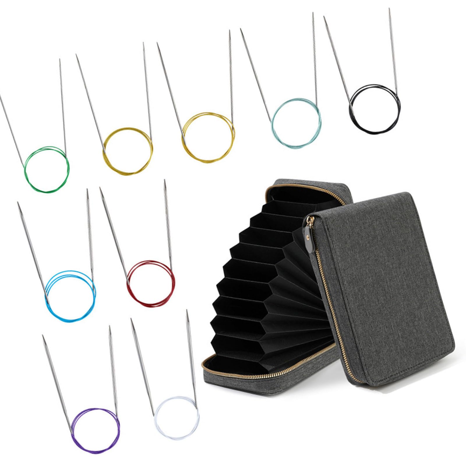 Zxfdsfdbnm 9 Pairs Stainless Steel Circular Needle Knitting Tool with Cable 2.25mm-5.0mm for Sweater Scarves Weaving and Yarn Craft Knitting Supplies Novices