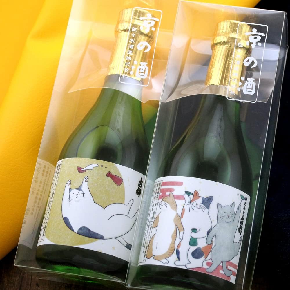 Amazon.co.jp 【ギフト】京都 佐々木酒造 飲み比べ セット 300ml 2本 古都 ねこ 猫 オリジナルラベル 辛口 特別純米 食品・飲料・お酒