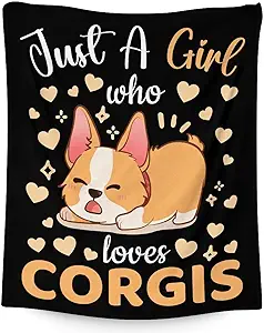 Corgi Blanket Gifts - 50"x60" Cute Throw for Adults, Kids - Black Soft Fuzzy Blankets for Bed, Couch & Living Room