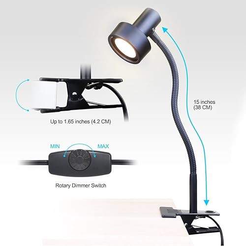 Miniatura 7 de O'Bright Luz LED con clip para cabecera de camaescritorio, lámpara de escritorio LED regulable con abrazadera de metal, LED de 5 W, cuello de cisne