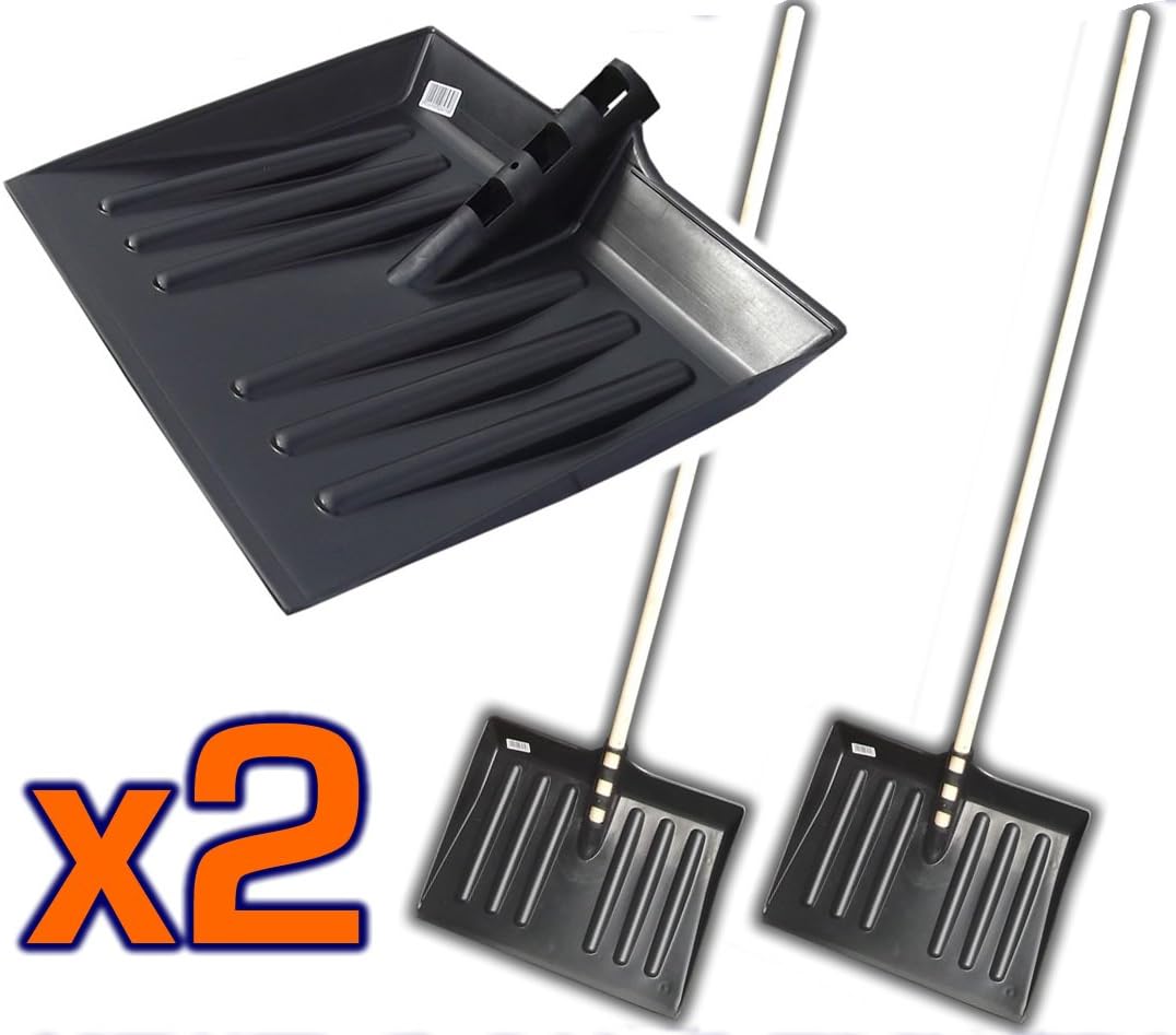 2x Black Heavy Duty Plastic Snow Shovel Mucking Out Scoop