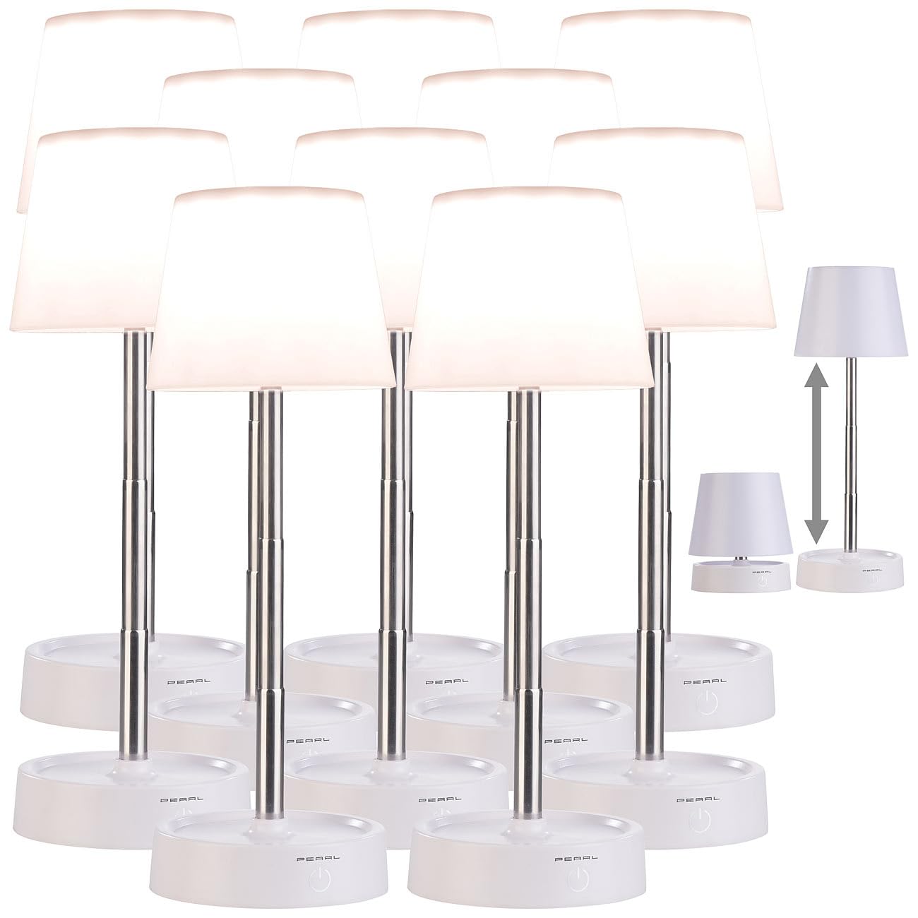 PEARL Nachtischlampe: 8er-Set Dimmbare Teleskop-Akku-Tischleuchte mit 80 Lumen, 1.200 mAh (LED Tischleuchte Batterie, aufladbare Tischlampe, Regal)