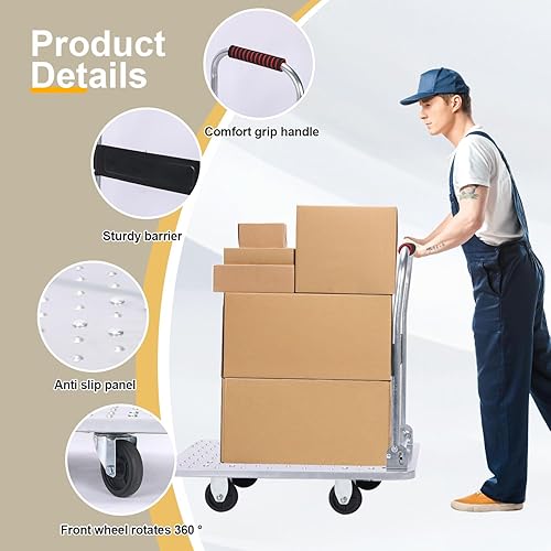 Miniatura 4 de Carrito plegable con ruedas plegable  1500 libras de acero de aleación portátil plegable móvil de empuje utilitario camión de mano plano, carrito