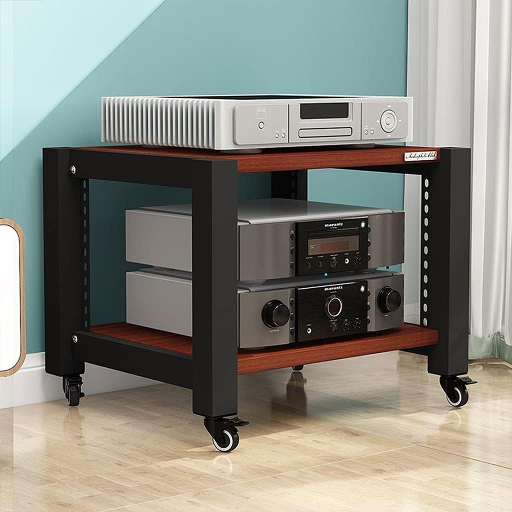 Entertainment Center Shelves Audio Stand Roller Speaker Stand Media Assembly Multi-Tier Audio Stand Speaker Stand 2/3/4 Tier (Teak) Suitable for DVD Players, Cable Boxes (Color : S3) (S3)