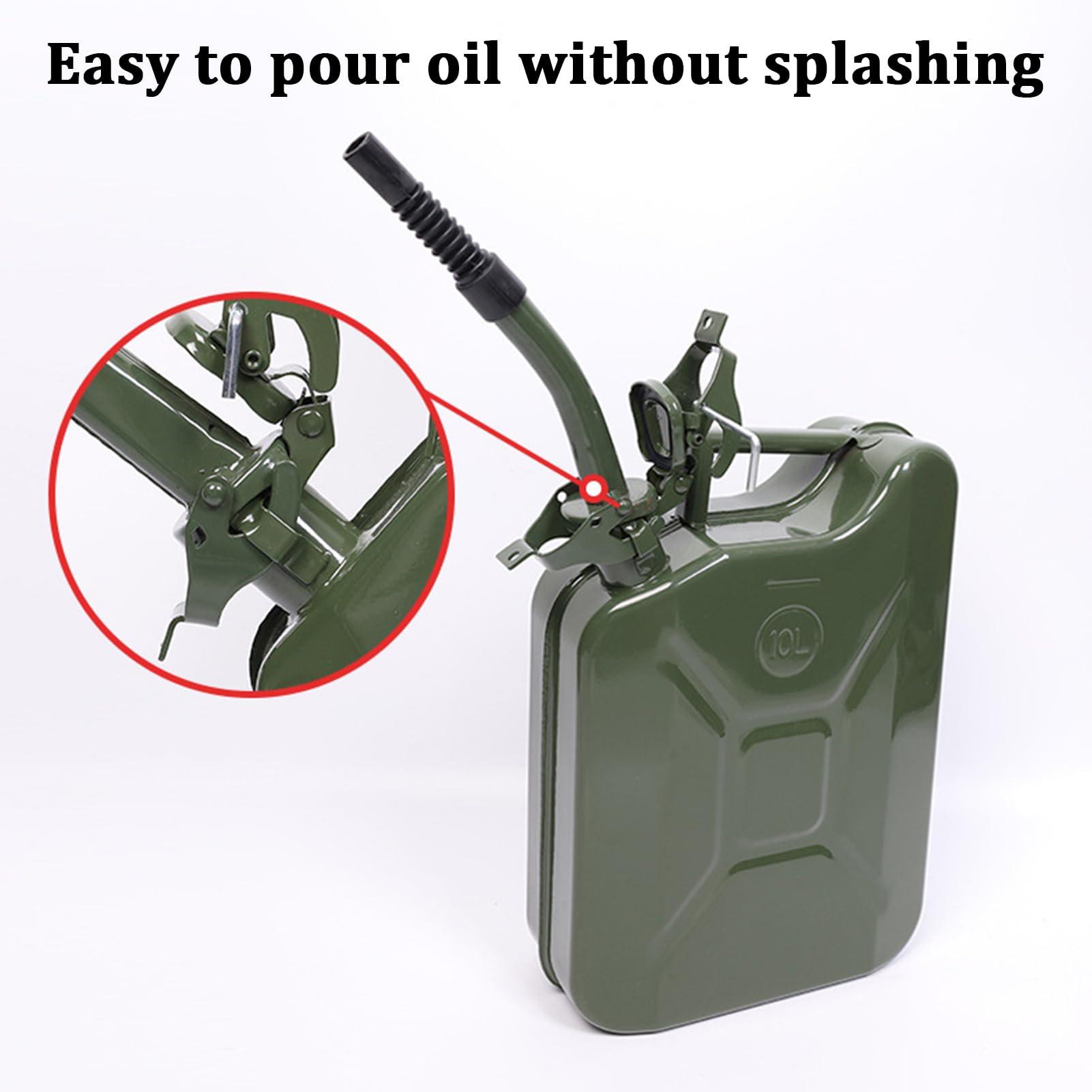 Generisch 5l 10l 20l Kraftstoffkanister Metall, Benzinkanister Mit Flexiblem Ausgießer, Handlicher Kanister Dieselkanister Reservekanister Für Motorrad,Auto,Rasenmäher,Bootfahren,Grün,10L