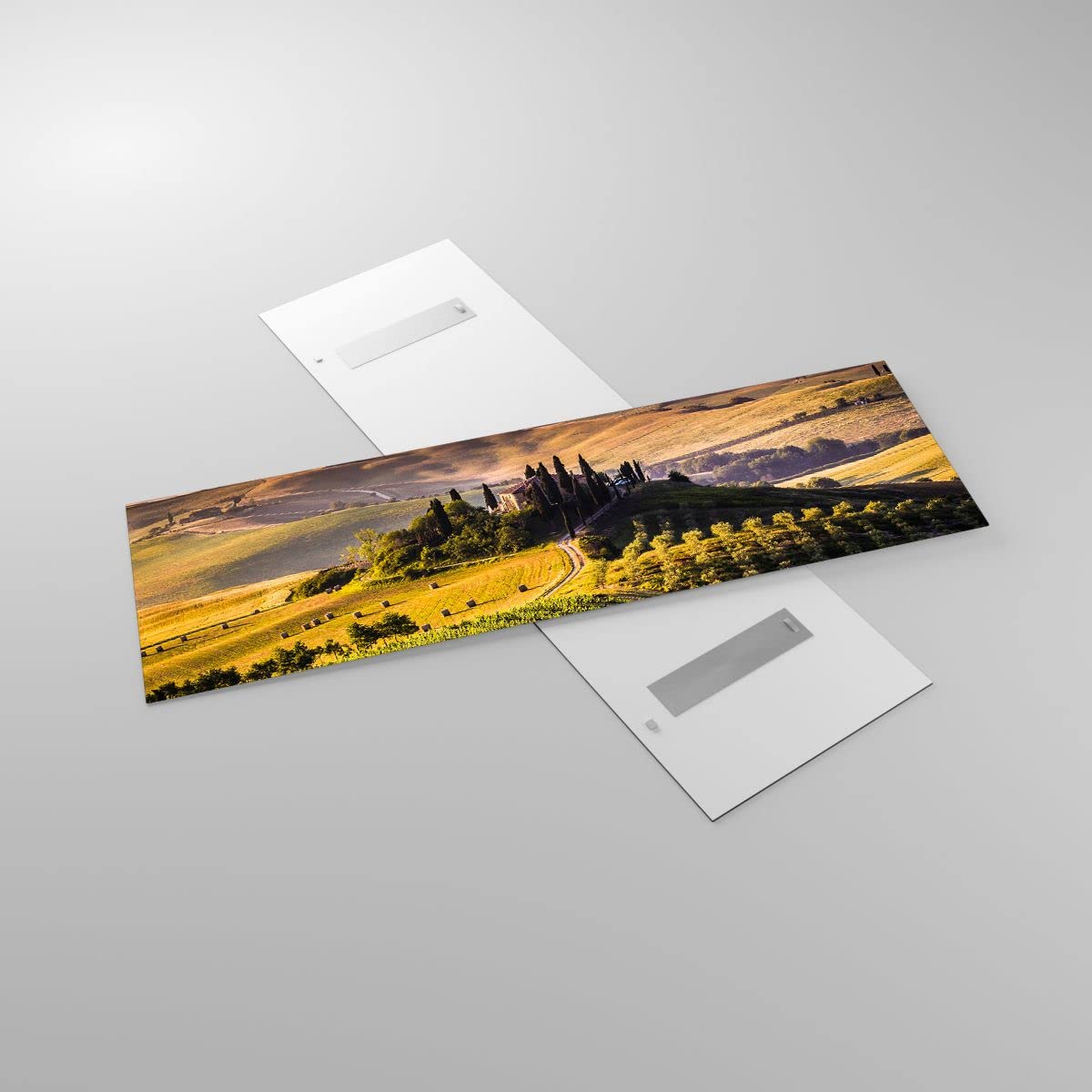 Moderne Impression sur Verre 160x50cm Image Tableau en Verre Decoration Murale Agriculture ferme toscane vignoble Grand XXL Tableaux Decoratifs Muraux Chambre Panoramique Deco Salon Art GAB160x50-2465