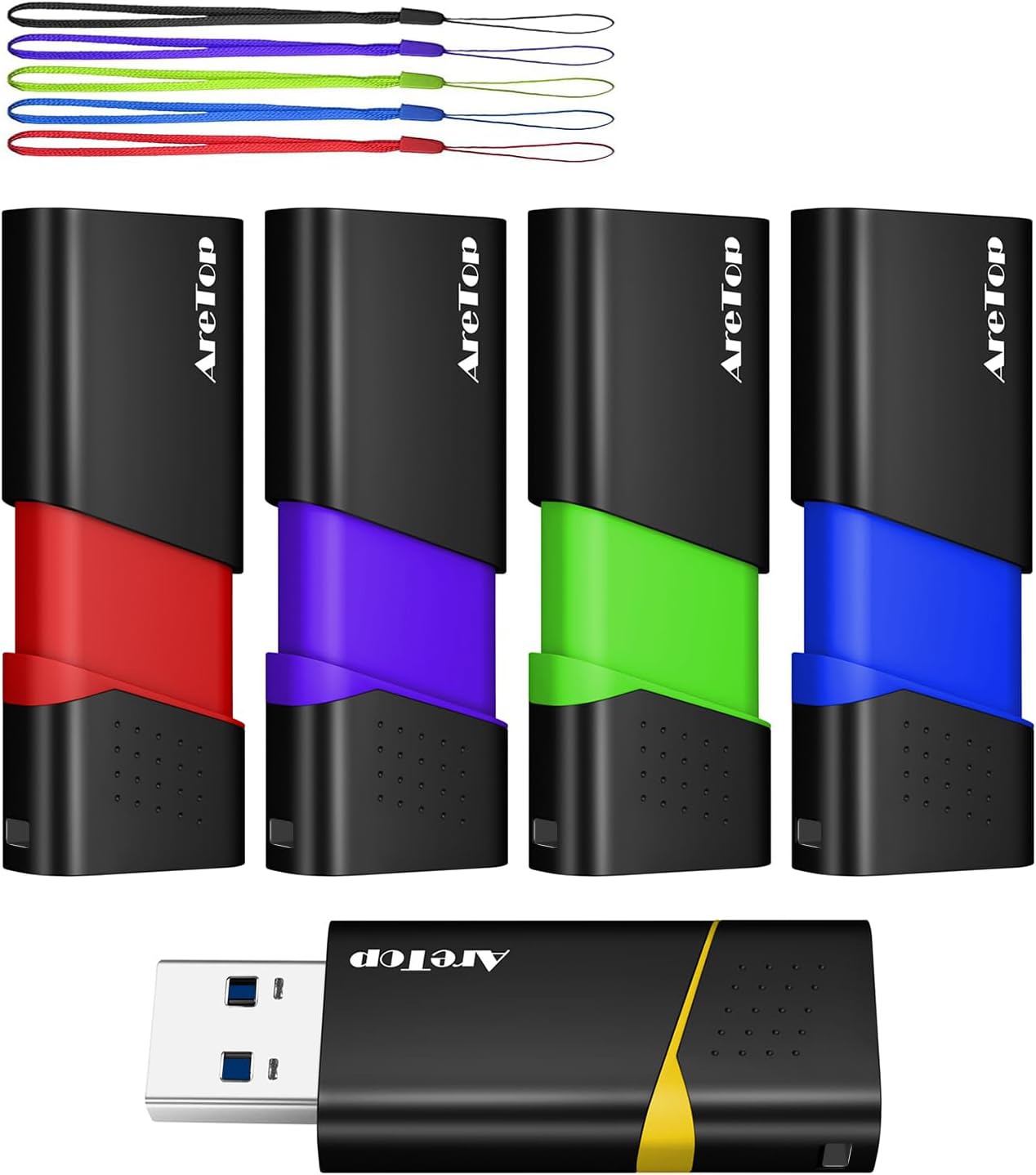 AreTop Flash Drive 64GB USB 3.2 Gen 1 Flash Drive 64 GB Thumb Drive 5 Pack Slide Retractable Memory Stick USB Drive Data Storage Jump Drive Colorful(Yellow,Red,Blue,Green,Purple)