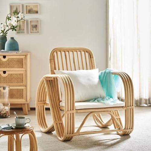 NEBE Lounge Sofa Rattan Recliner Small Sofa Balcony Rocking Chair Home Living Room Leisure Nap Chair Recliner Lounge Sofa for Bedroom - Image 3