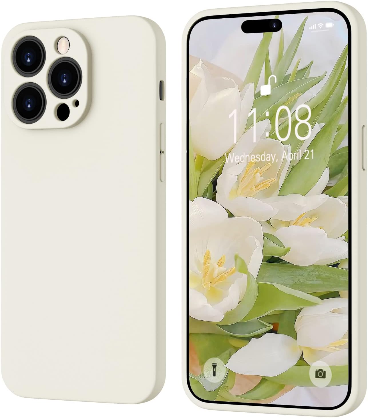 Andwing for iPhone 14 Pro Case, Liquid Silicone Shockproof Slim Case with Anti-Scratch Soft Microfiber Lining, Drop Safety Phone Rubber Case for iPhone 14 Pro 6.1 inch 2022 Cream White