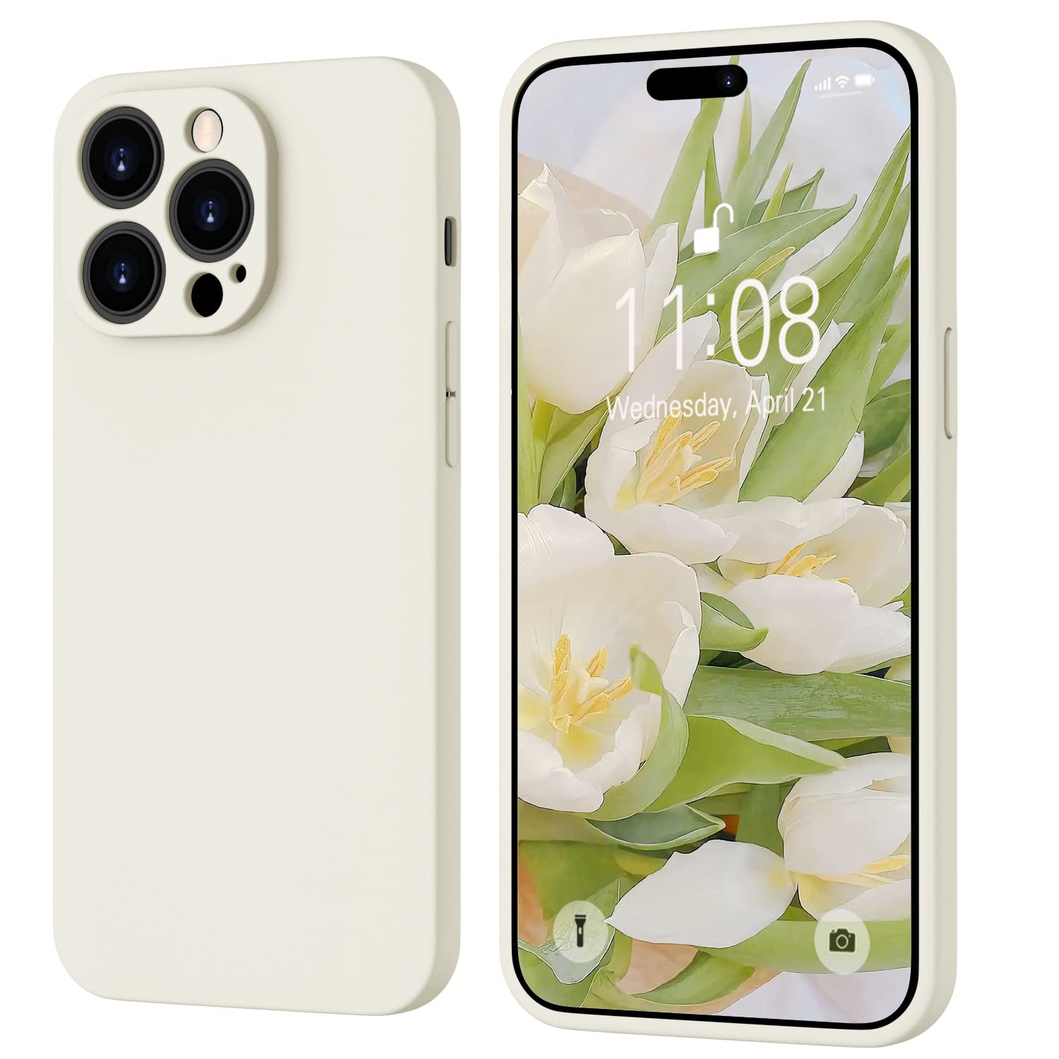 Andwing for iPhone 14 Pro Case, Liquid Silicone Shockproof Slim Case with Anti-Scratch Soft Microfiber Lining, Drop Safety Phone Rubber Case for iPhone 14 Pro 6.1 inch 2022 Cream White