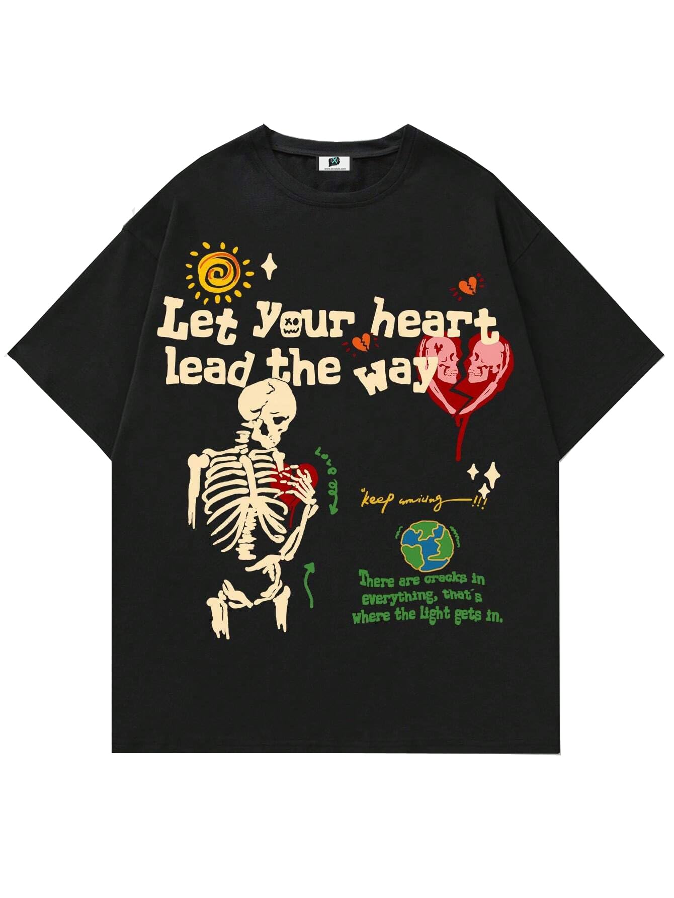 SXV 'Let Your Heart Lead The Way’ Printed Cool Aesthetic Oversized Baggy T-Shirt-image-30