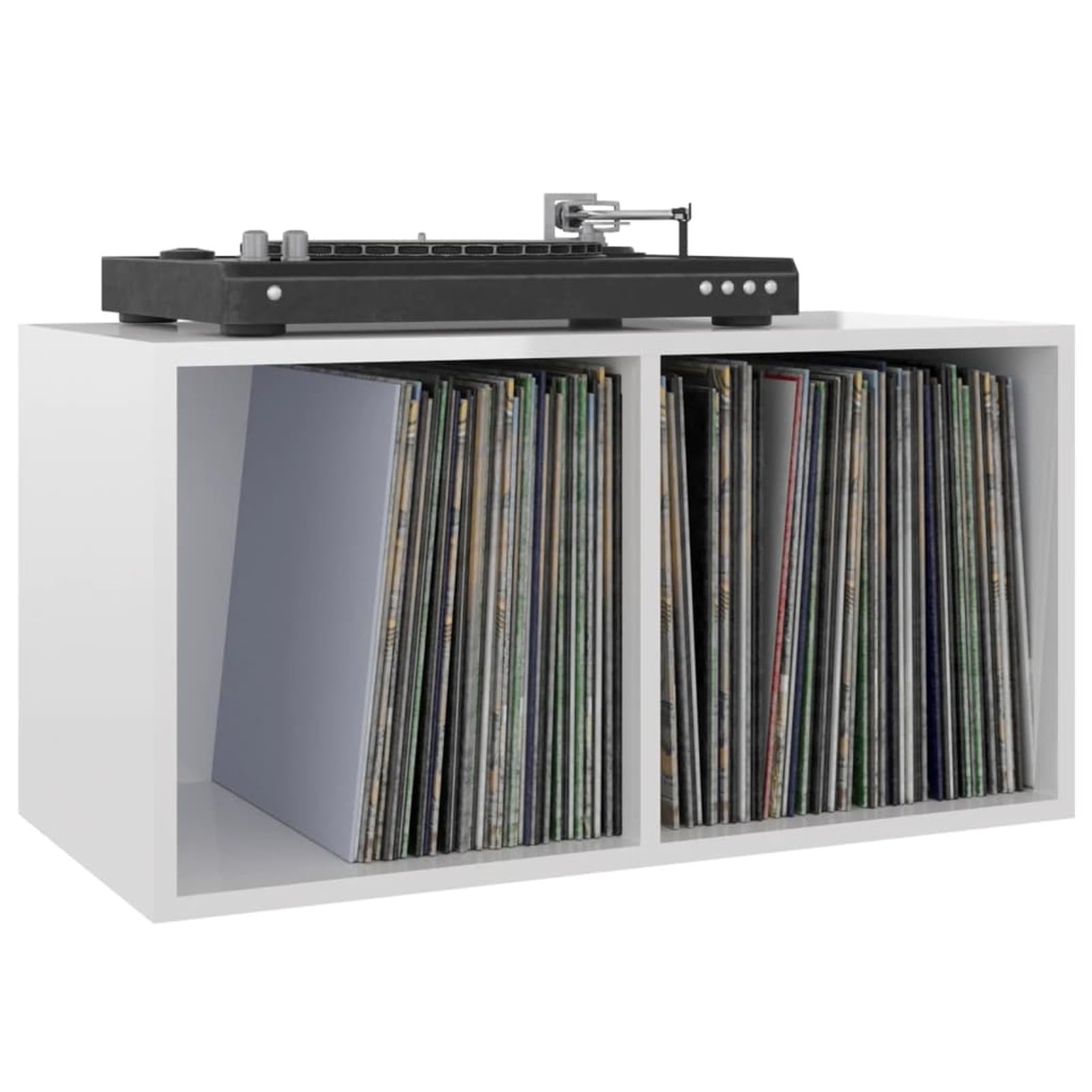 Contenitore Per Vinili In Multistrato Bianco Lucido – 71x34x36 Cm, 2 Scomparti, Robusto, Portatile, Orizzontale O Verticale