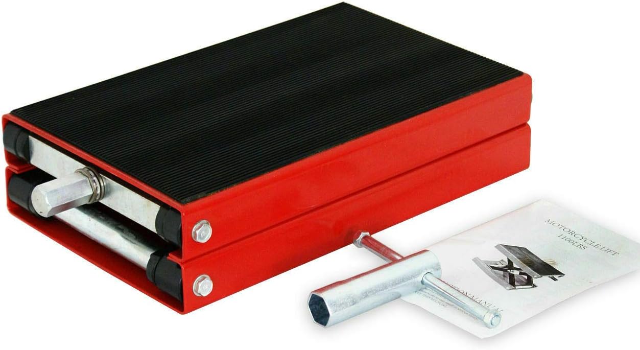 HTTMT- 1100LB 9" Red Wide Deck Motorcycle Center Scissor Lift Jack Platform 14.6" x 9" Hoist Stand Bikes ATV [P/N: ET-CAR-FIX012-BK+RED]