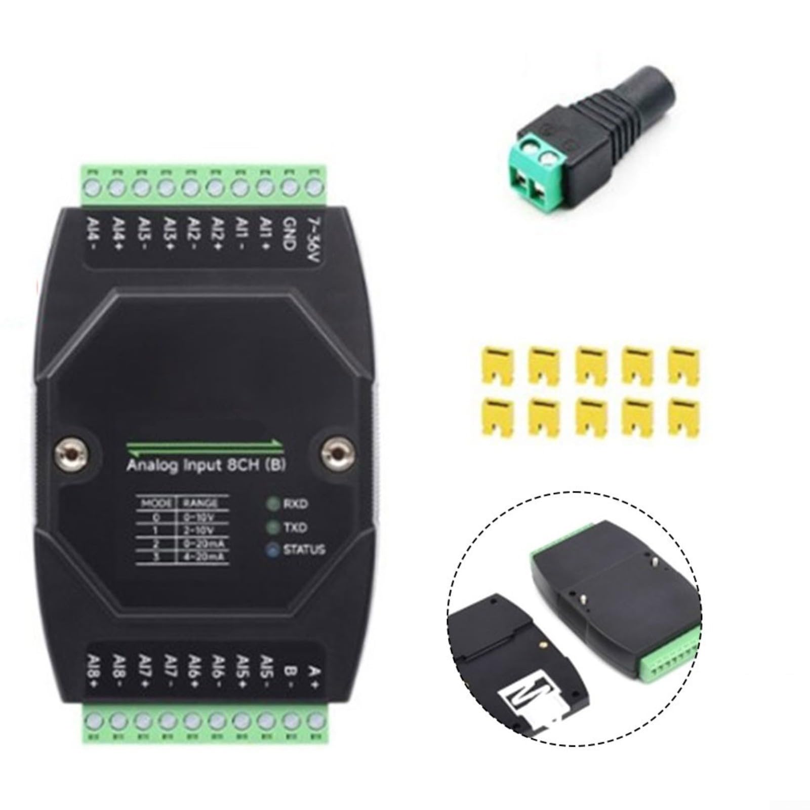 Modulo di ingresso analogico a 8 canali DC 7-36 V, per modbus RTU su RS485, 12 bit per risoluzione, isolato per montaggio su guida DIN nell'automazione industriale (B)